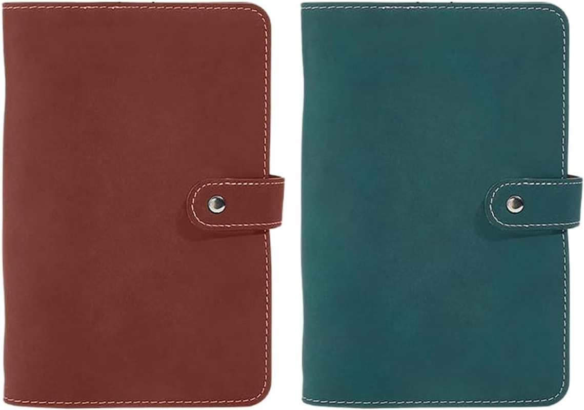 2PCS 2 Colors Refillable 6 Ring Loose Leaf Planner Binder A6 PU Leather Travel J