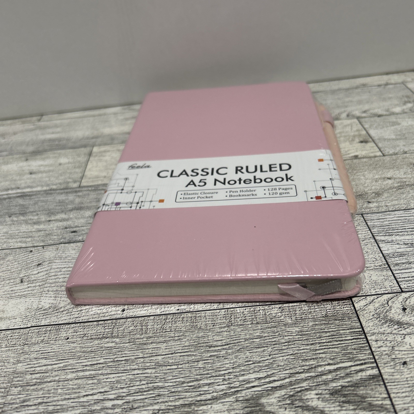 Feela Classic Ruled A5 Notebook 8.5 x5.25 Pink New With Pink Pen 128 pages