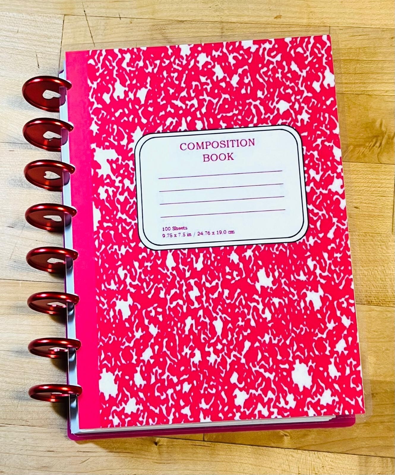 Bright Pink Composition Book Cover Set 4 use w/ TUL/Arc (8 disc) Planner-