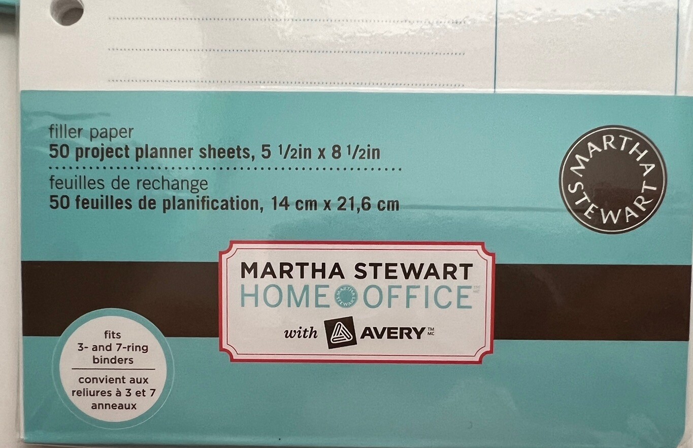 Martha Stewart Avery Filler Paper Project Planner Sheets 5.5 x 8.5 200 Sheets