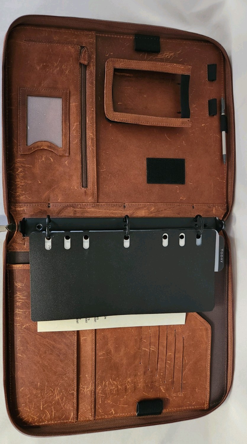 Day Timer Planner Brown Camel Tan Genuine Leather Organizer Binder Zip 3 Rings