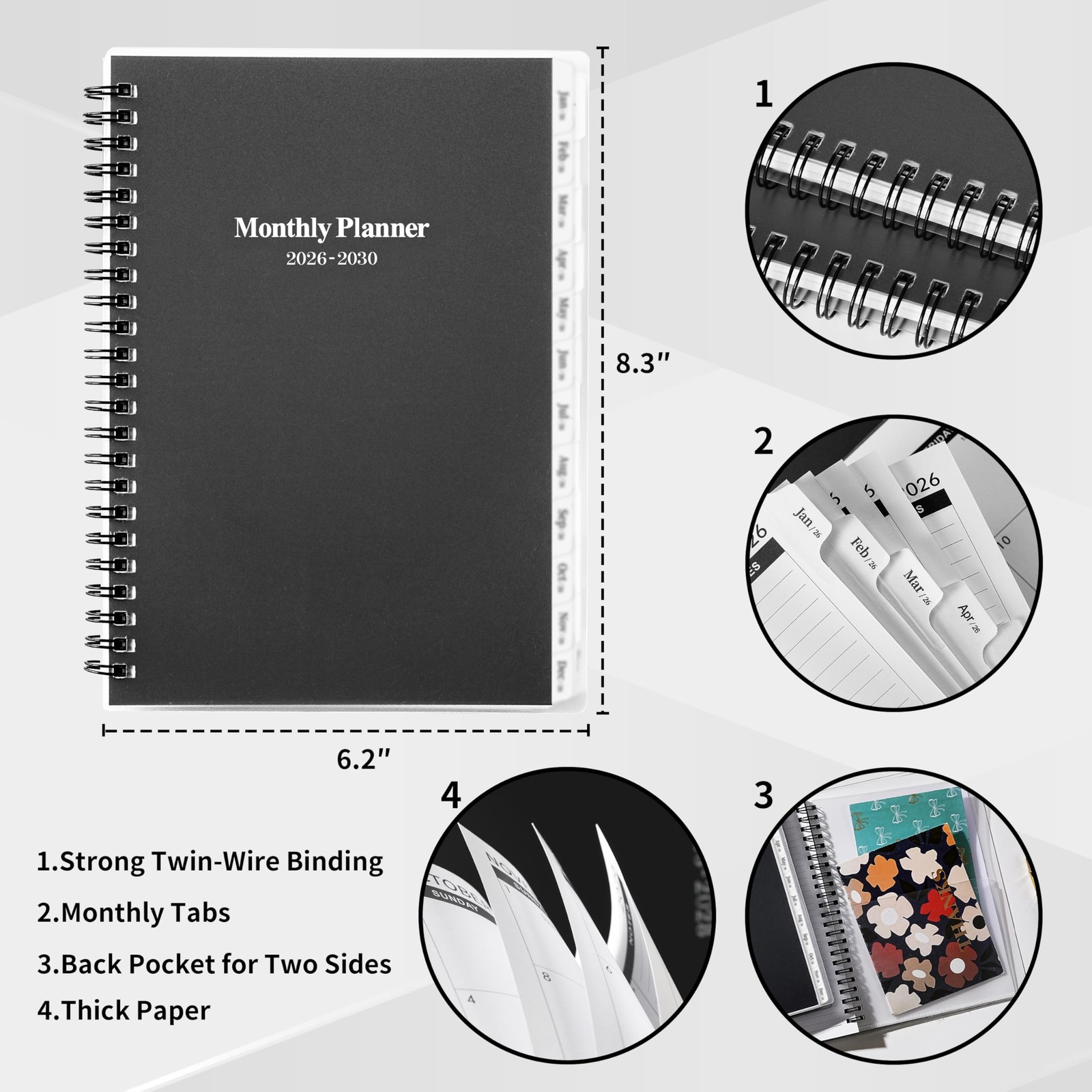 2026-2030 Monthly Planner/Calendar – 5 Year Planner 2026-2030 with Tabs, Jan