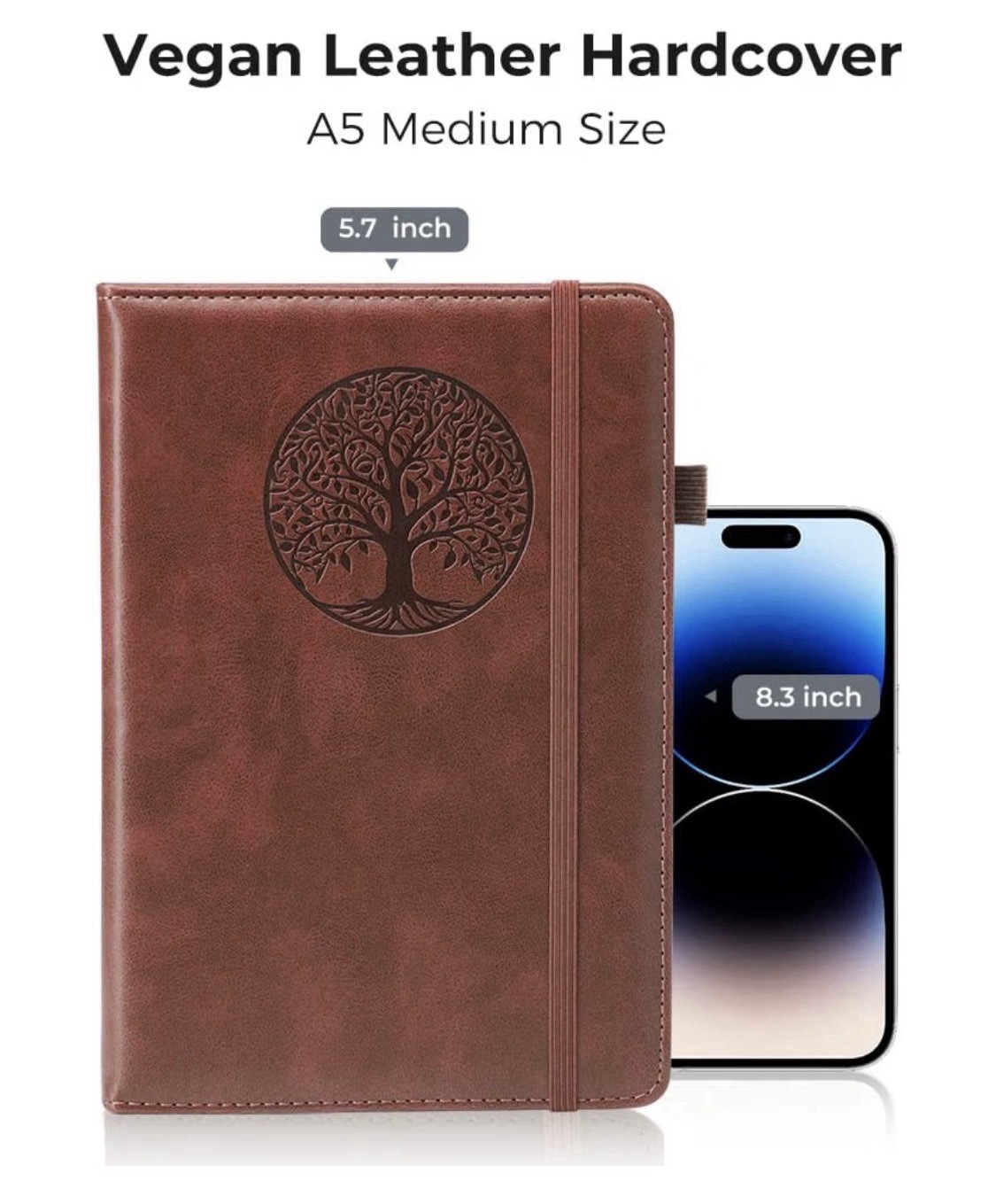 Journal Notebook A5 5 x 8 Inch Hardcover Vegan Leather 256 Page Tree Of Life