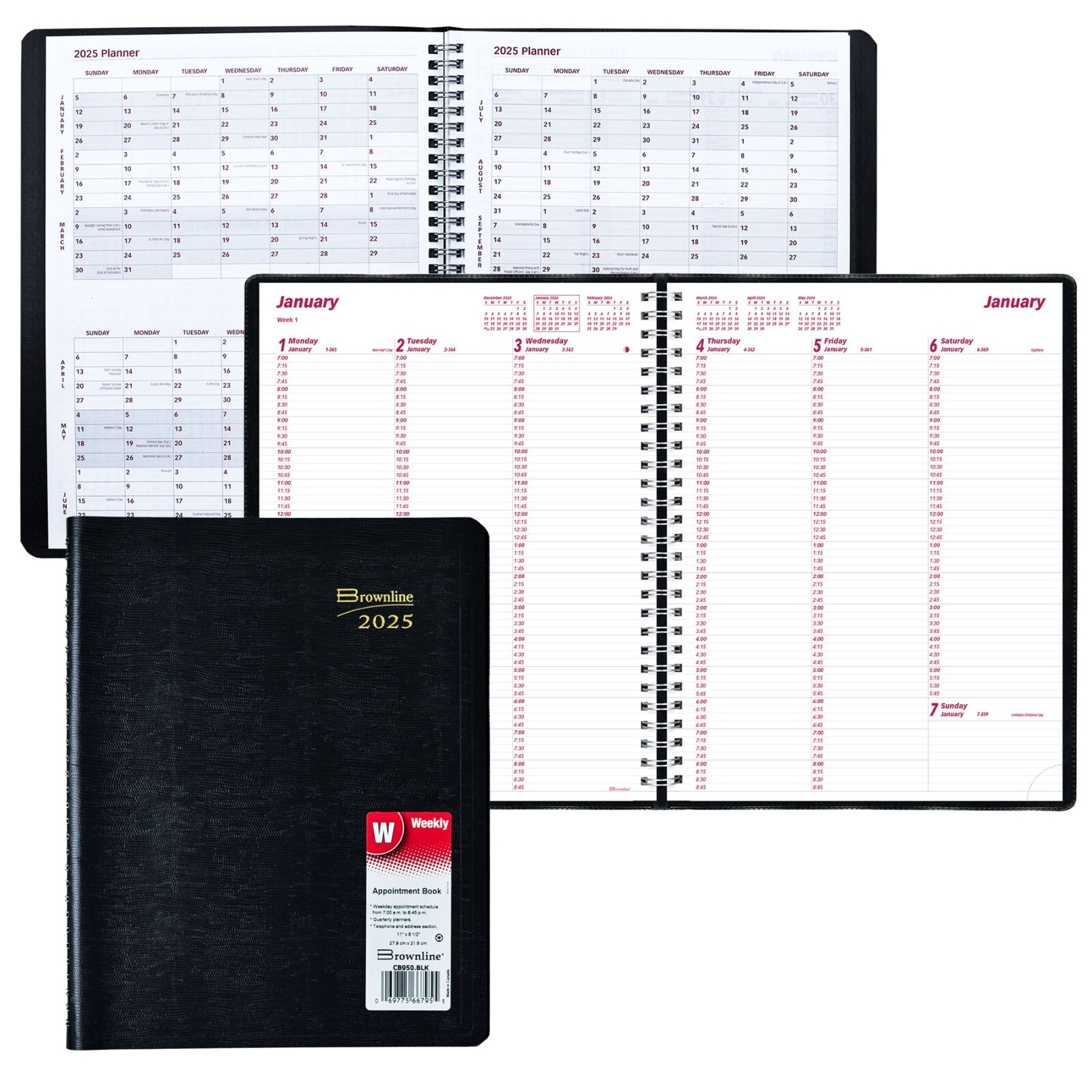 2025 Brownline CB950.BLK Weekly Appointment Book, 8-1/2 x 11″