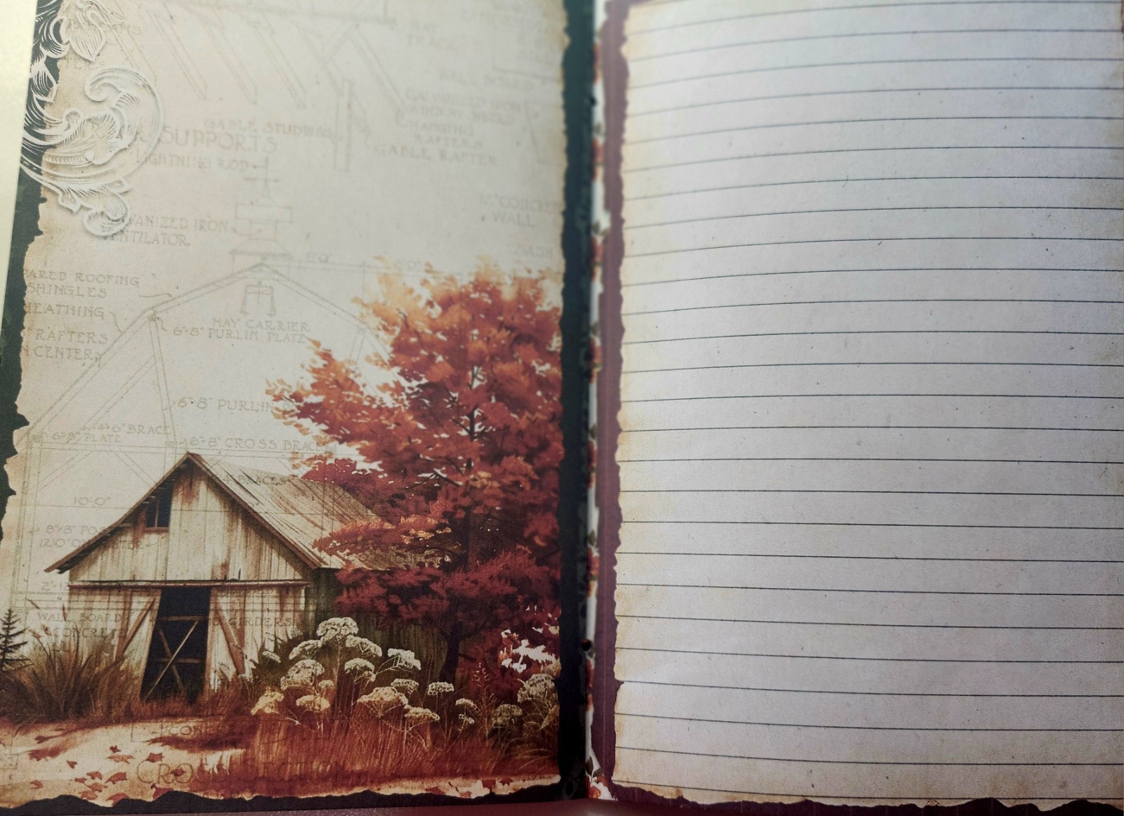 Junk Journal Booklet “FARMHOUSE FALL” Handmade Lg 8.5″x5.5″ 40pgs Autumn