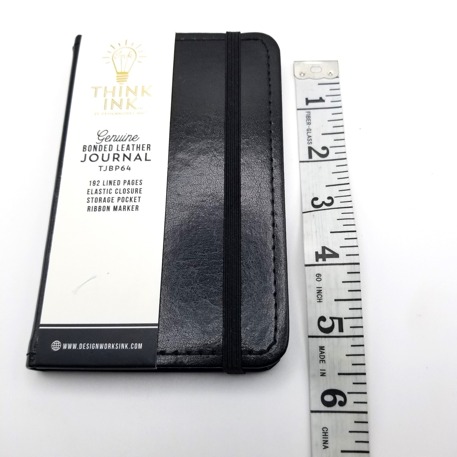 Think Ink Bonded Leather Journal Black Mini 192 Lined Pages Elastic Closure