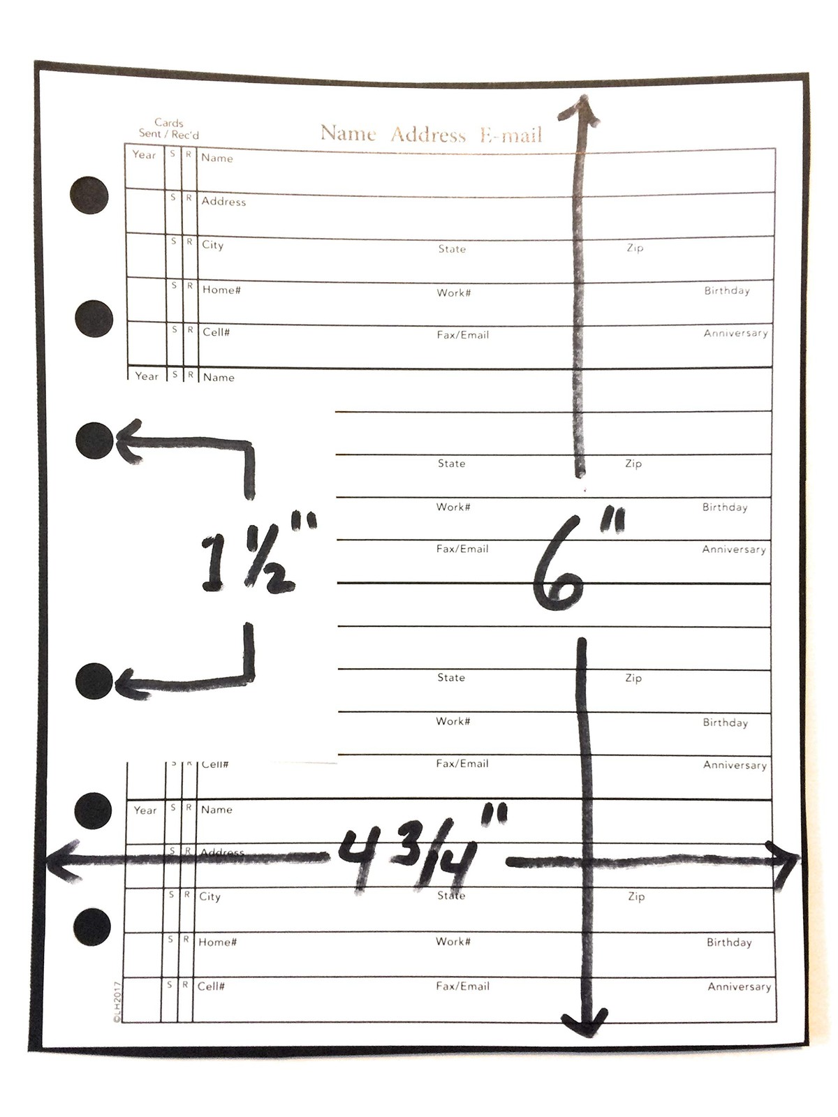 4 3/4 x 6 Inch Address Book Refill 4.75 inches wide by 6 tall, white
