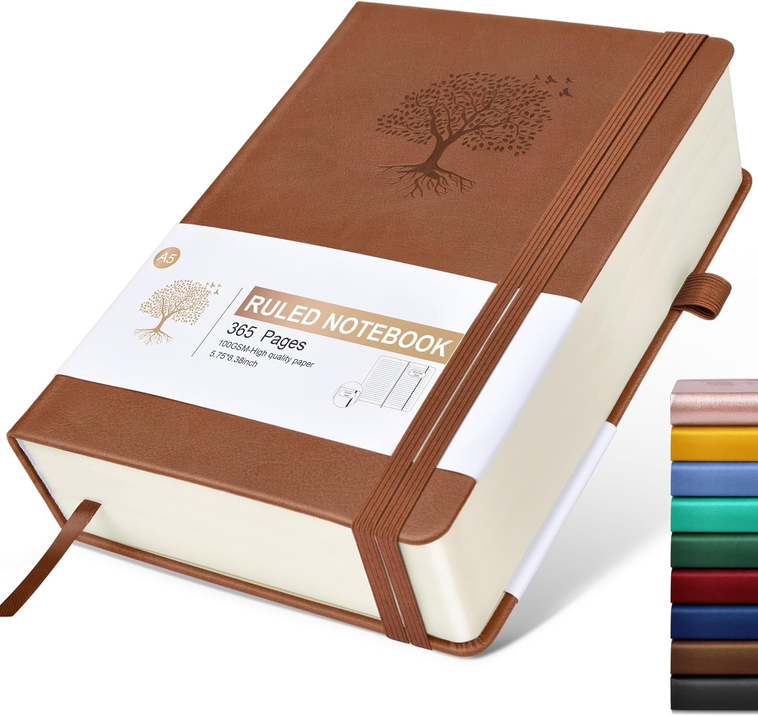 Lined Journal Notebook -365 Pages A5 Thick for Writing Men Women, A5, Brown
