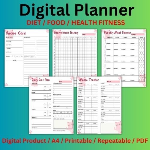 Digital Planner | Maintain your Diet and Food Fitness Goodnotes iPad Planner Pdf