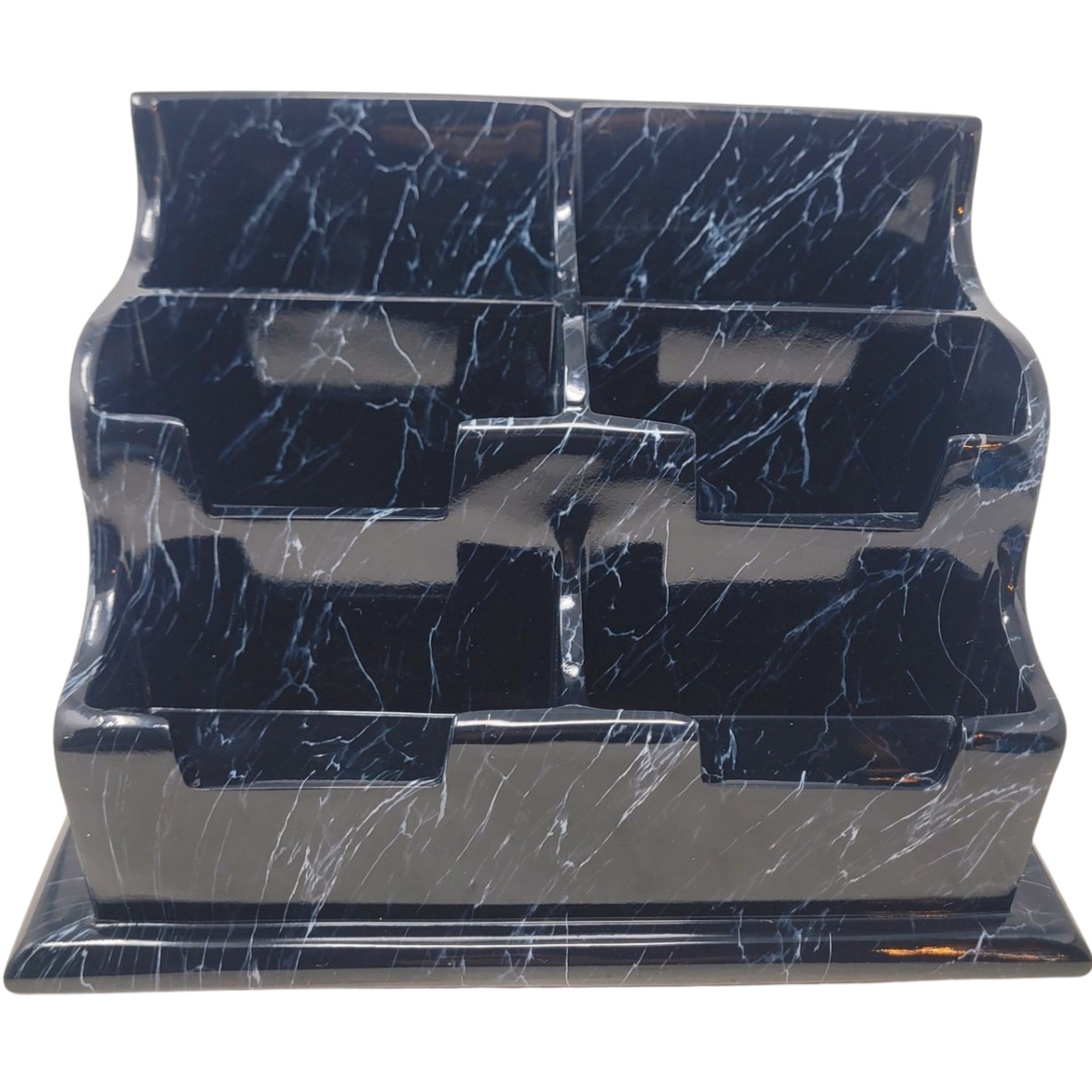 Black Marble Resin Business Card Holder Stand Organizer Display 6 Slot
