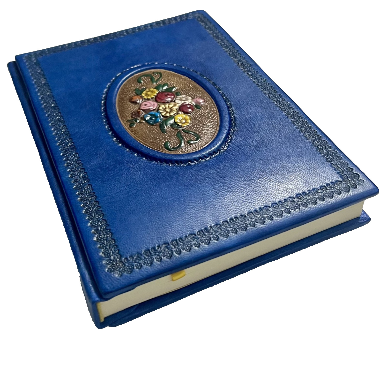 Italian Leather Handpainted Bouquet Adorned Cover Hardbound Lined Journal, NEW!
