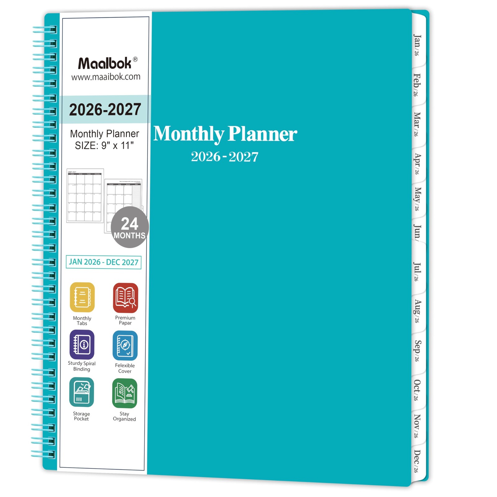 2026-2027 Monthly Planner – Calendar 9″ x 11″, Lake Green