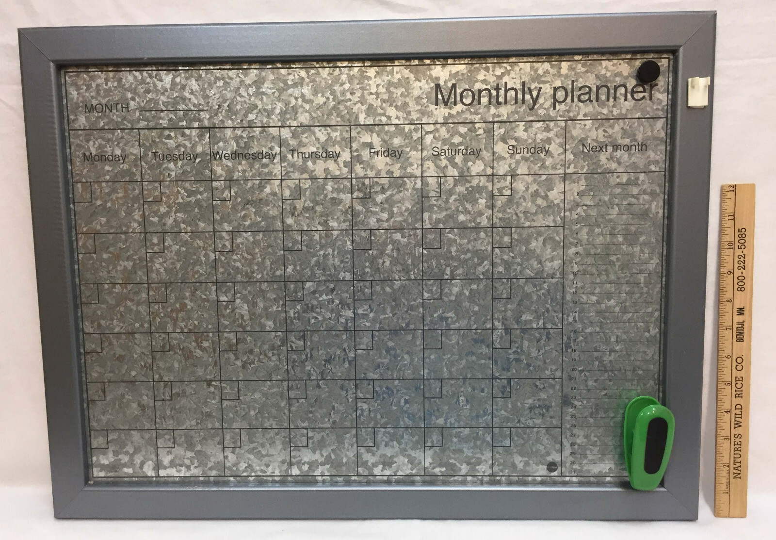 Magnetic Calendar Monthly Planner Board Memo Galvanized Steel 23×18 Silver