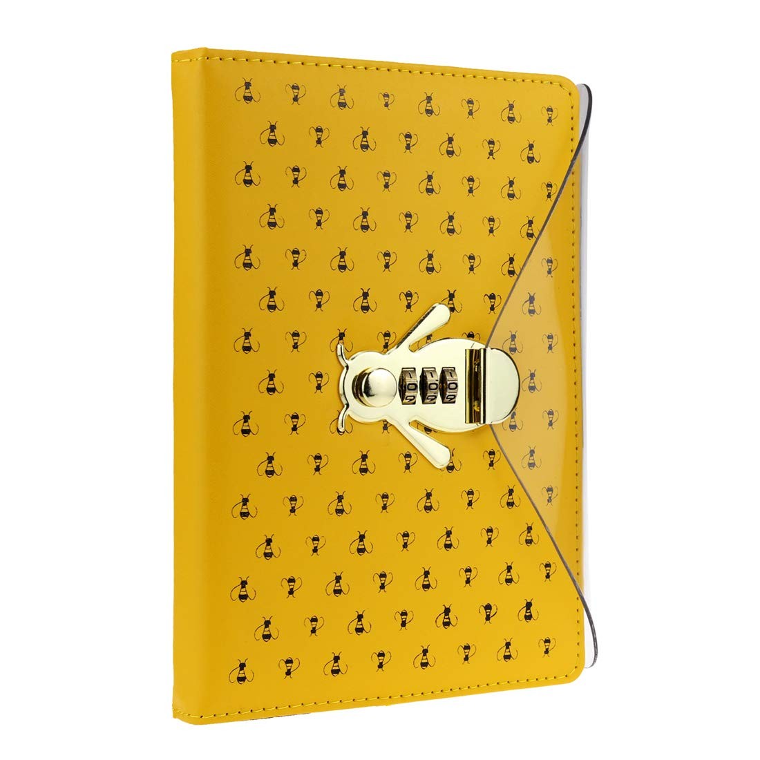 Mazeran Bee Shaped Combination Lock Journal, PU Leather Hard Yellow Bees