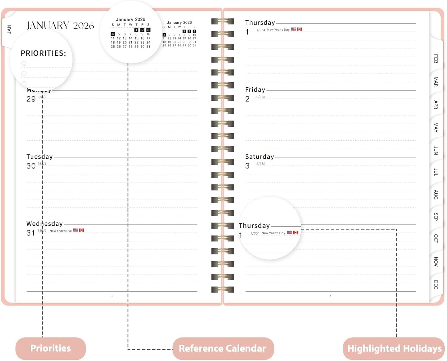 Versatile A5 2026 Planner – Monthly & Weekly Layouts, Elastic Closure & Pocket
