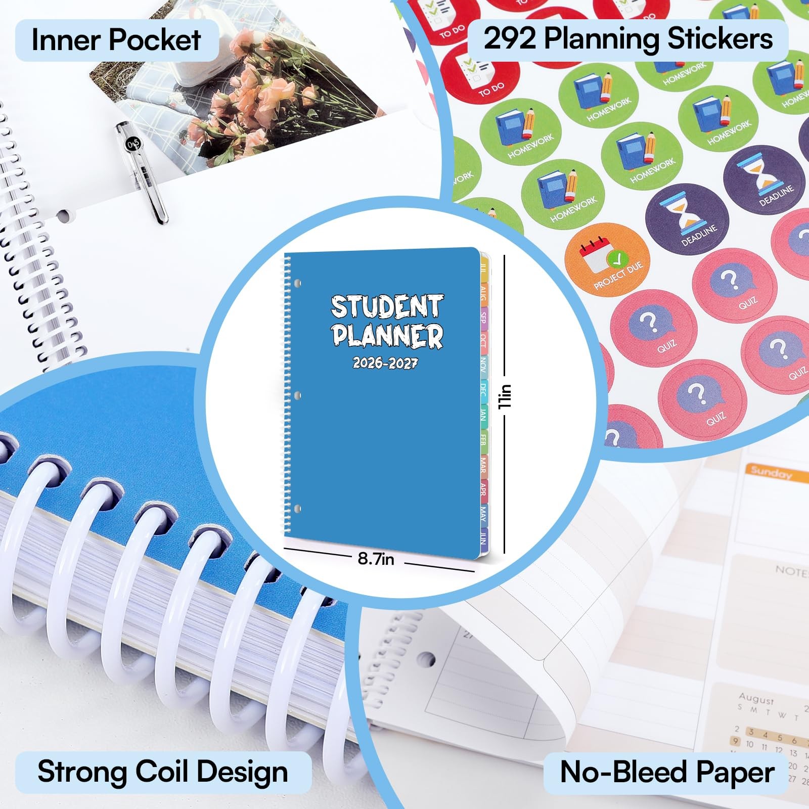 Phyxin Student Planner 2026-2027, Blue Monthly A4 (8.7″ x 11″),