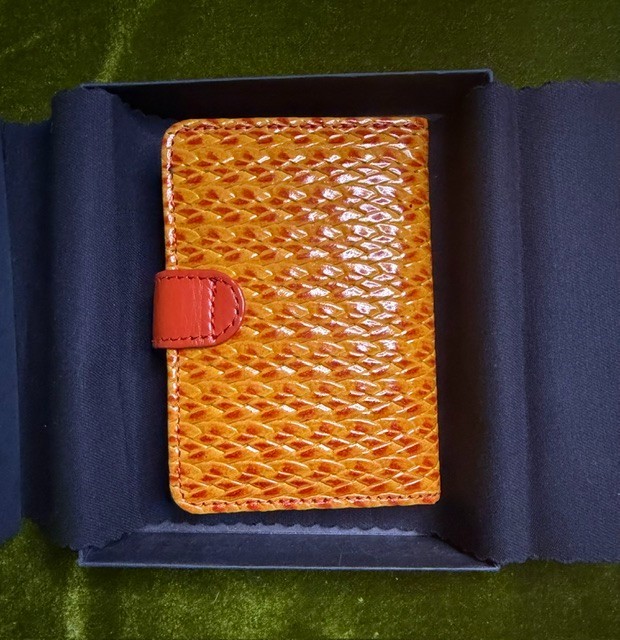 NIB Raika Leather Mini Agenda Pocket Address Book Orange Lizard Embossed Case US