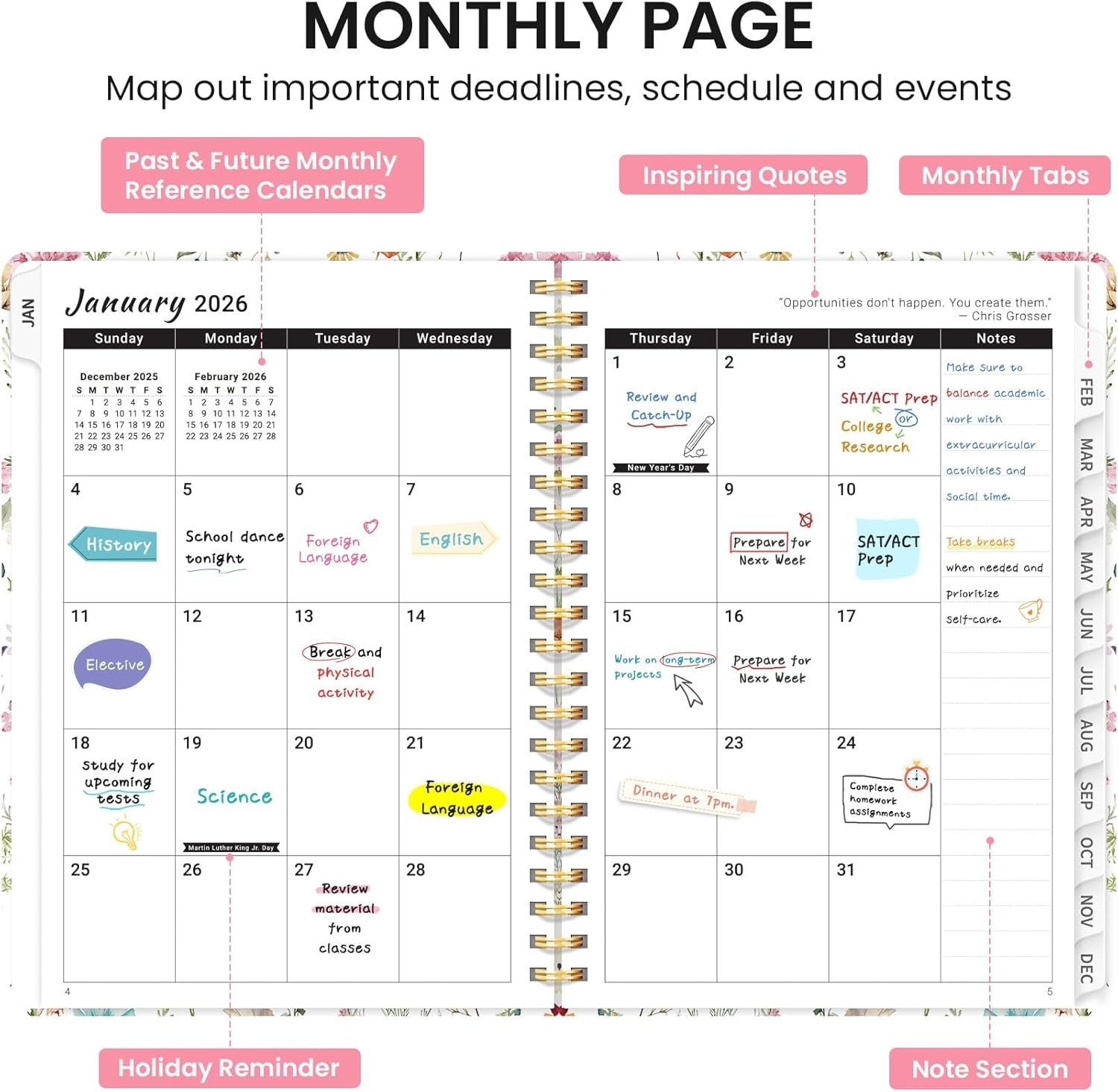 2026 Planner, Weekly and 6.3×8.5(Jan 2026-Dec 2026）, A-Wildflower