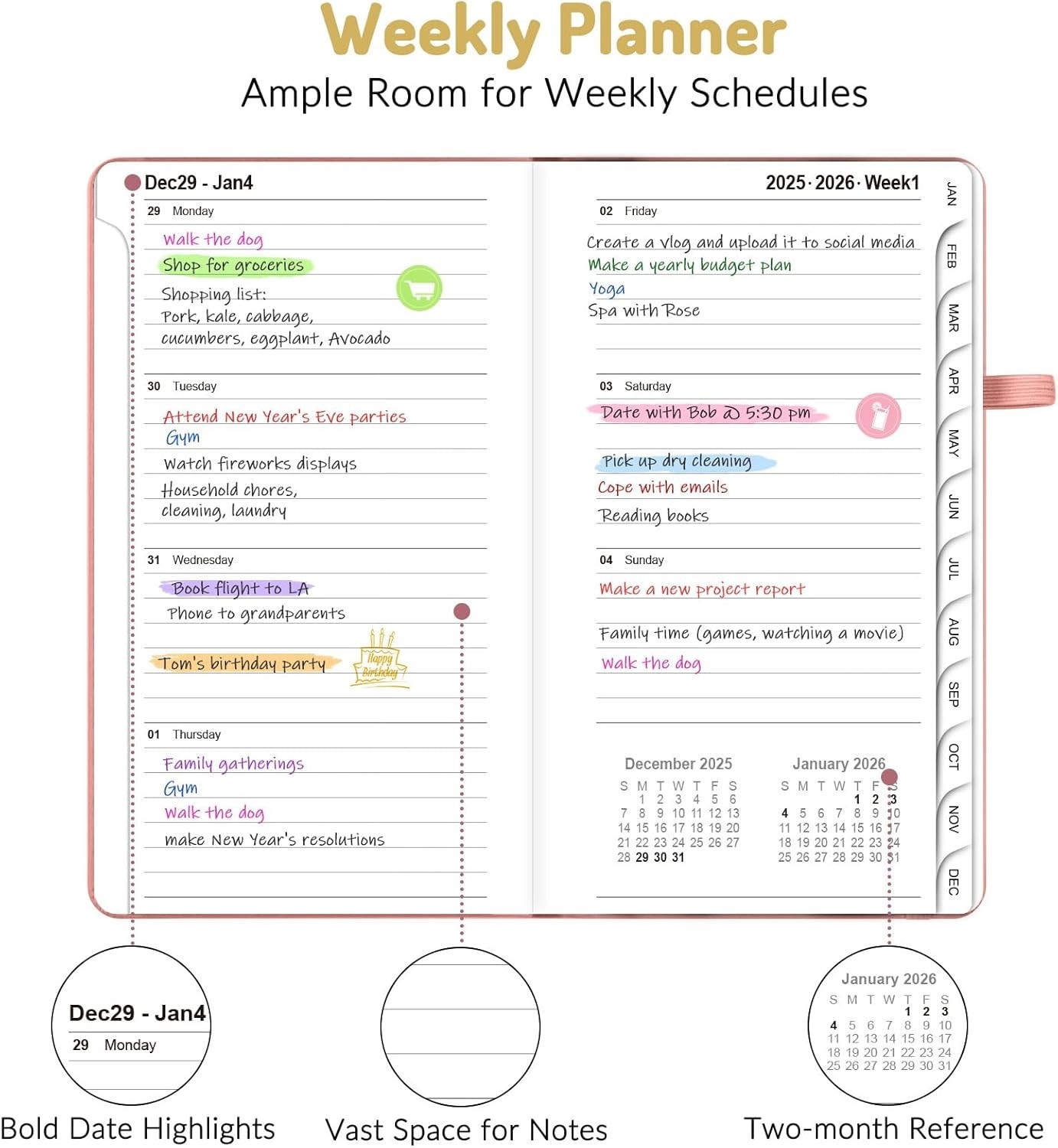 Pocket Planner 2026 Weekly Monthly Planners with Month Tabs for Purse 3.5″ x 6″