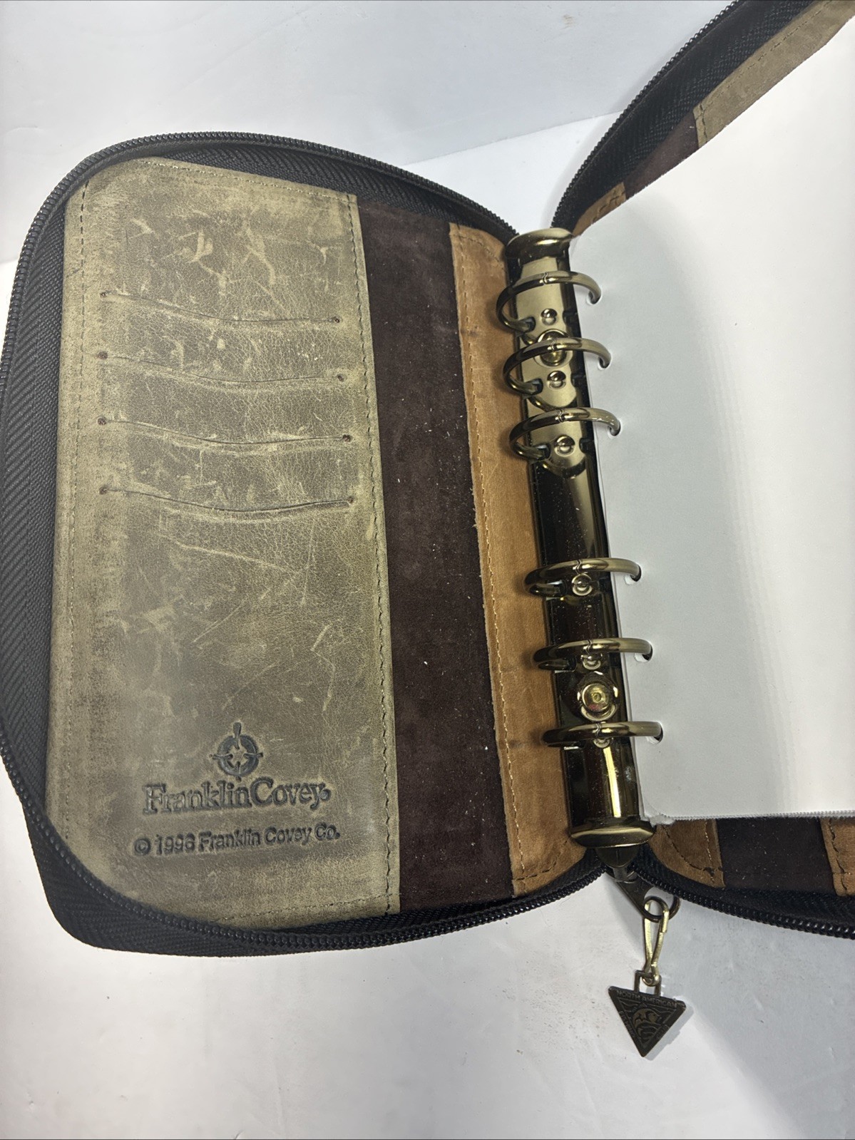 Vintage 1996 Franklin Covey 6 Ring Zip Around Full-Grain Leather Made In Korea