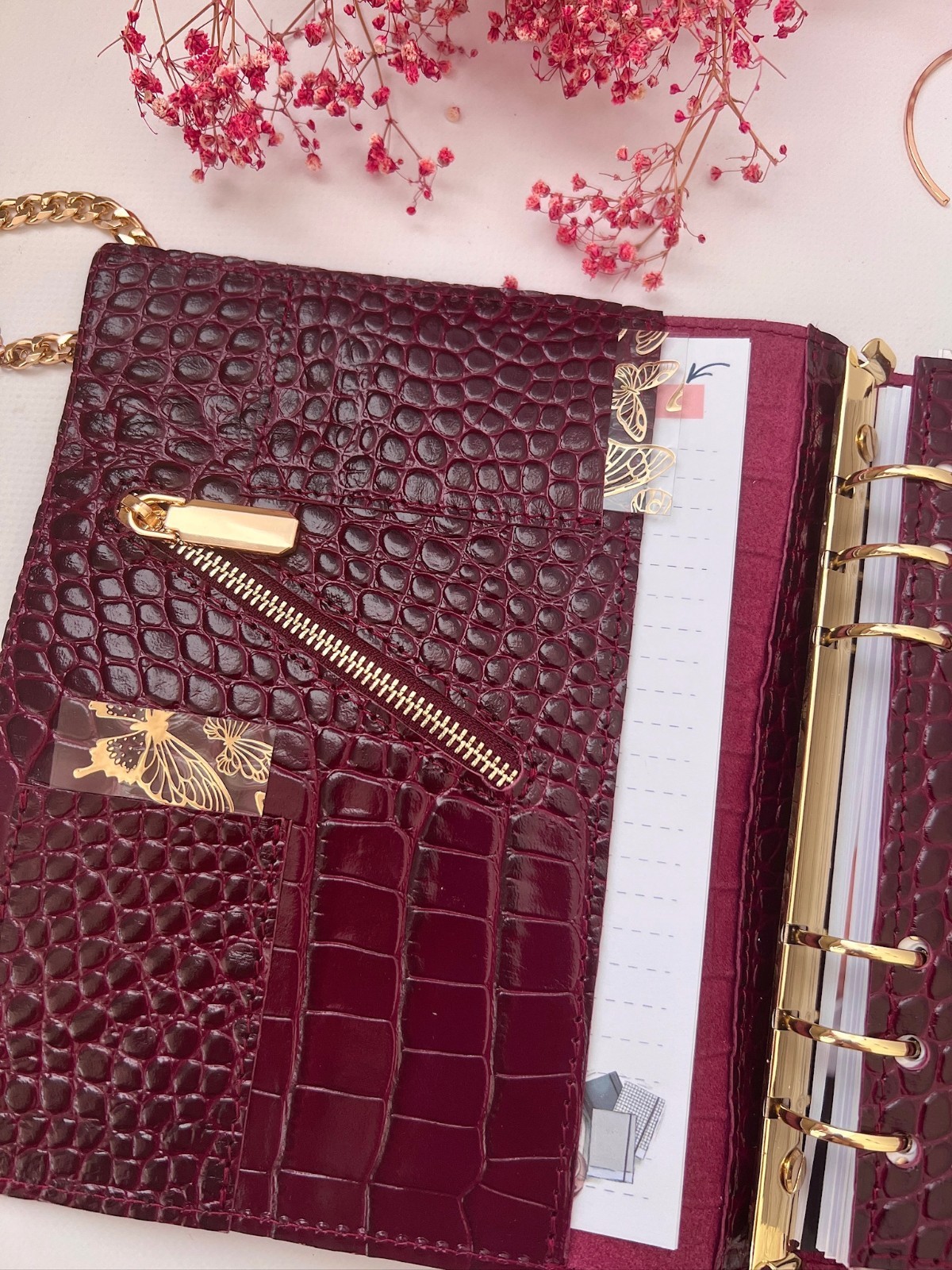 Burgundy Leather notebook cover A5 big binder 6 rings. Dated 2026 Planner.