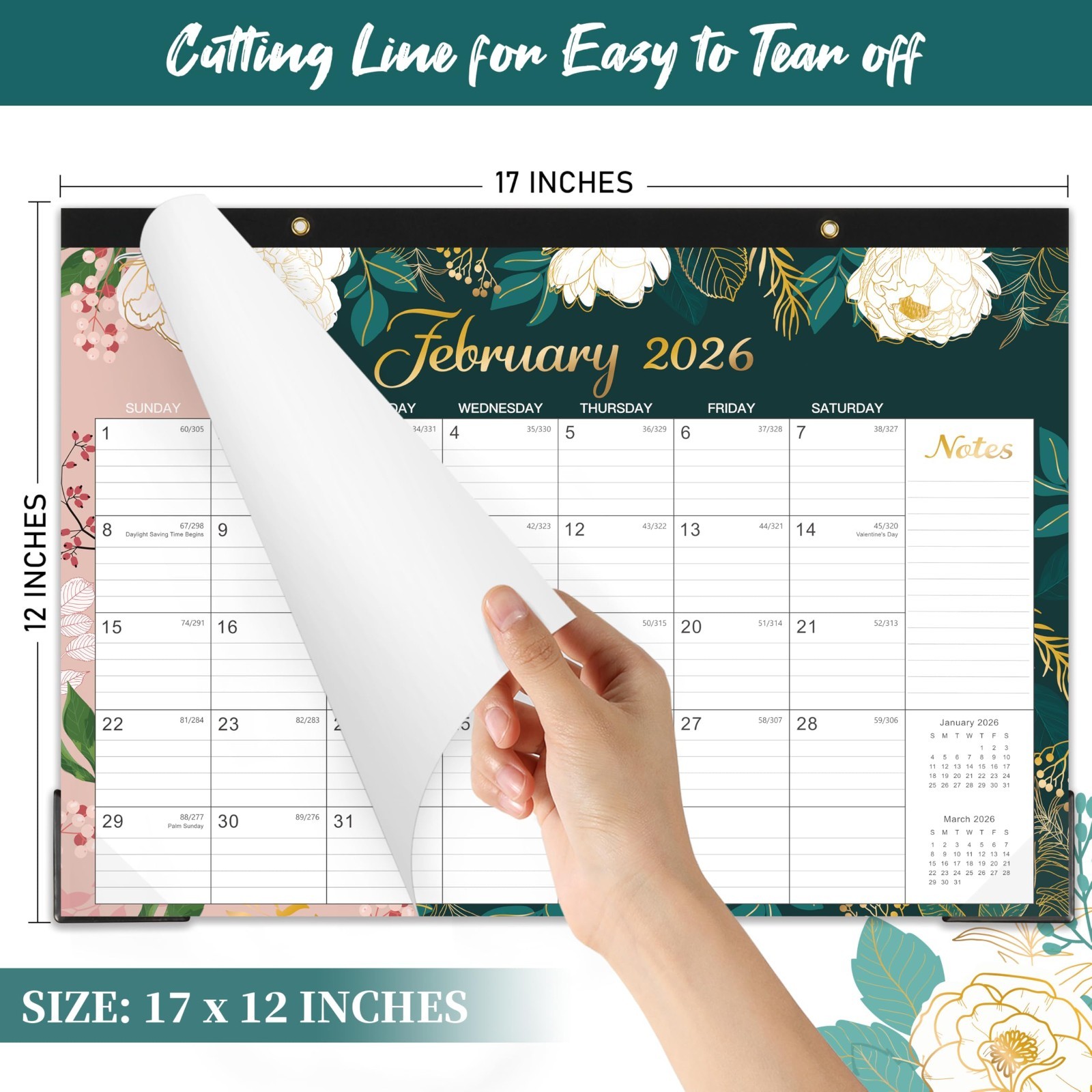 2026 Monthly Desk Calendar, 17×12 Office Planner, Big Ruled Squares, Blue