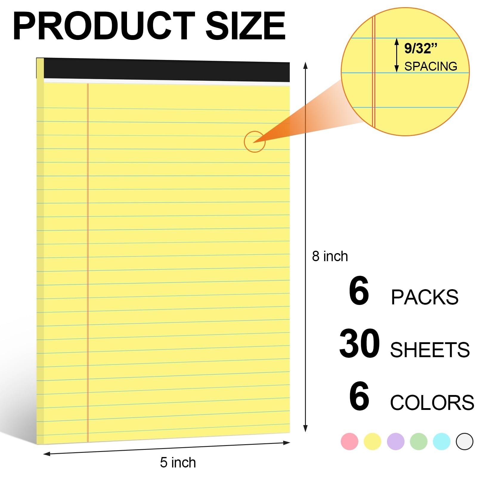 Utron 6 PCS Small Legal Pads 5×8 Colorful, Narrow Ruled Small Note Pads 5×8, …