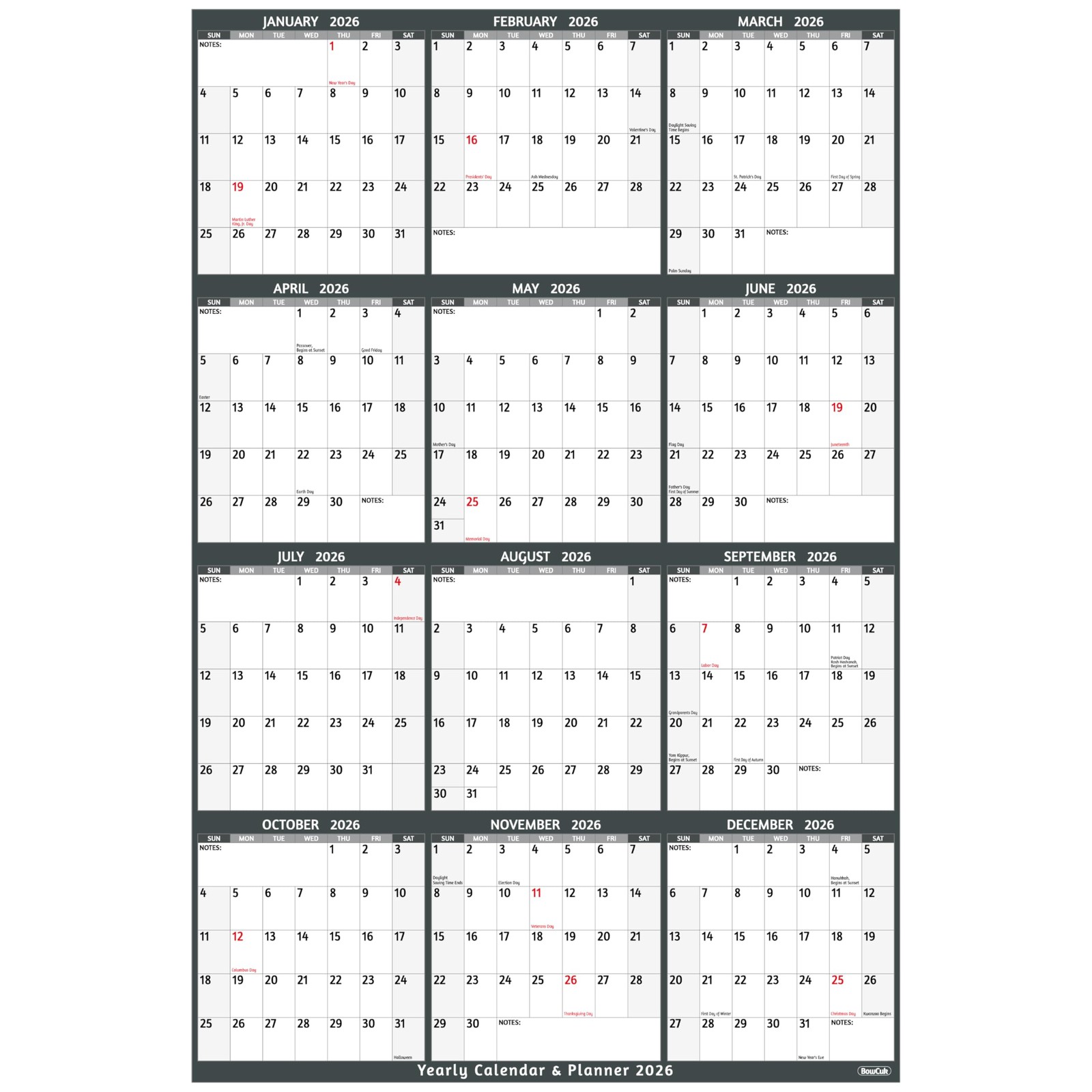 Yearly Wall Calendar 2026 – Large 2026 Vetical, Jan 2026 -…