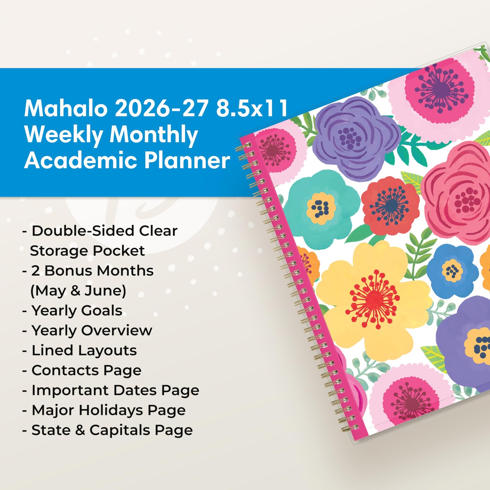 2026-2027 Weekly and Monthly Academic Year Planner Calendar, July 2026 – June…
