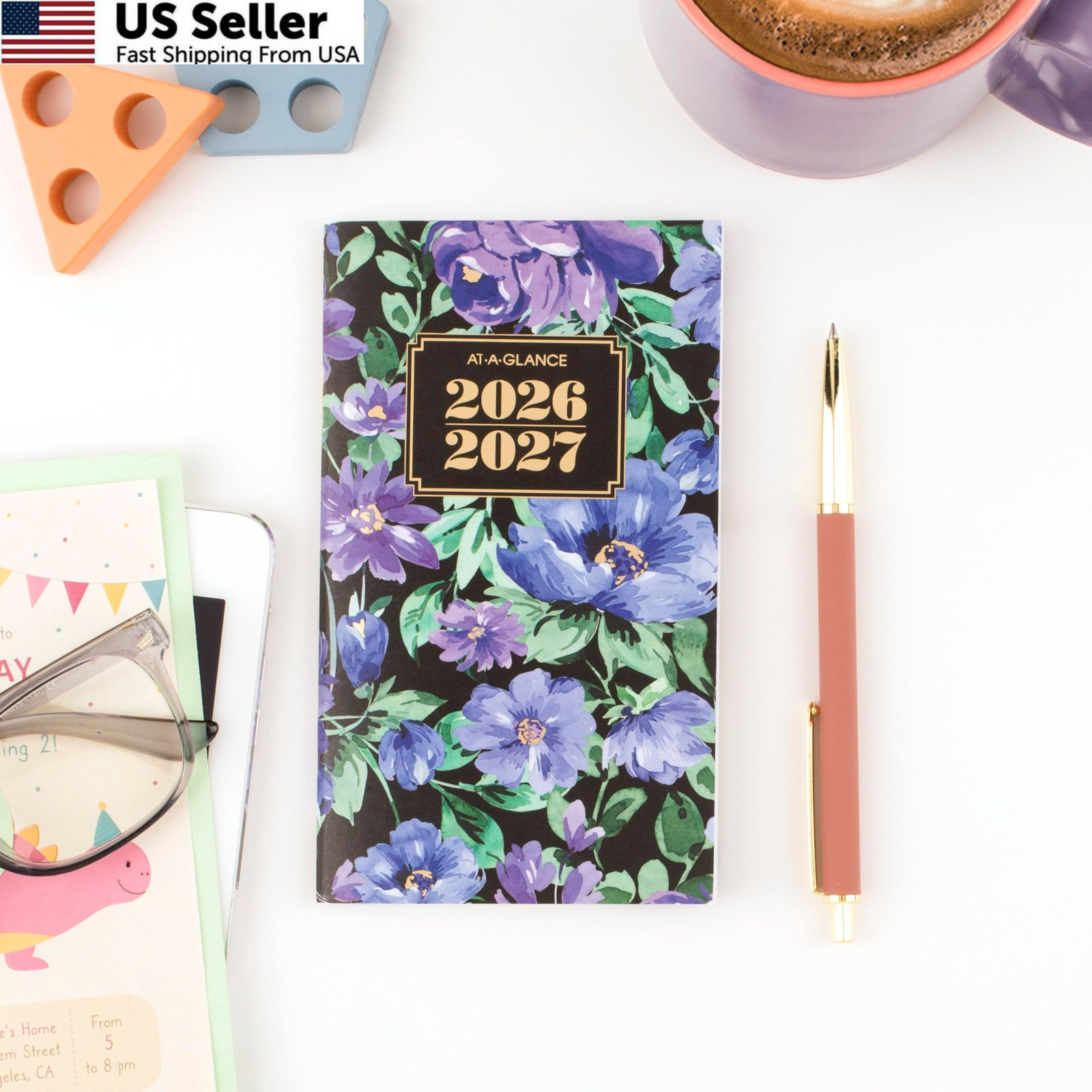 AT-A-GLANCE 2026-2027 Planner, 2 Year Monthly 3.5 x 6 inches, Floral