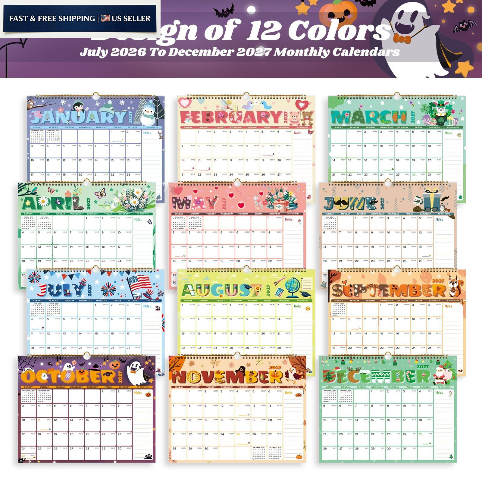 XISIDO 2026-2027 Wall Calendar, Calendar Seasonal