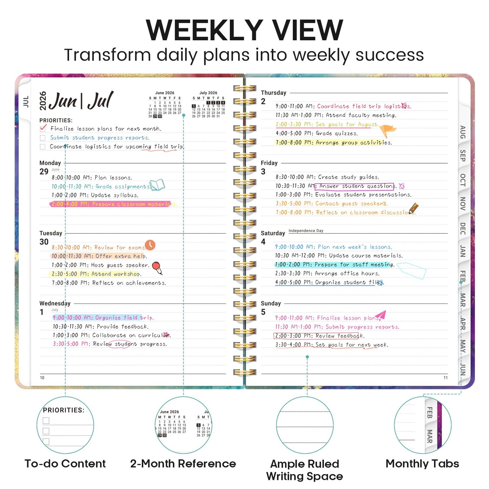 Academic Planner 2026-2027, Weekly and Monthly (6.4″x8.5″) A5, A.Gold