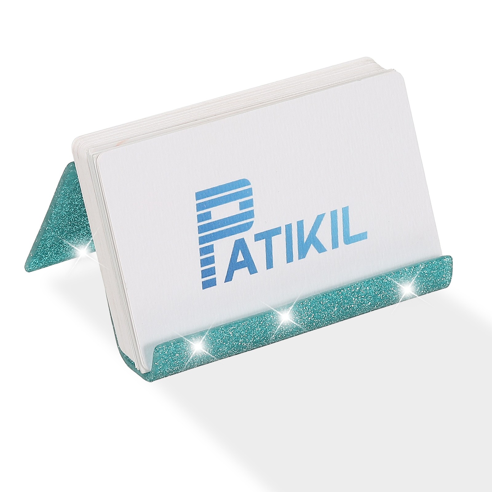 Business Card Holder for Desk, 2Pcs Acrylic Card Holders Shine, Lake Blue