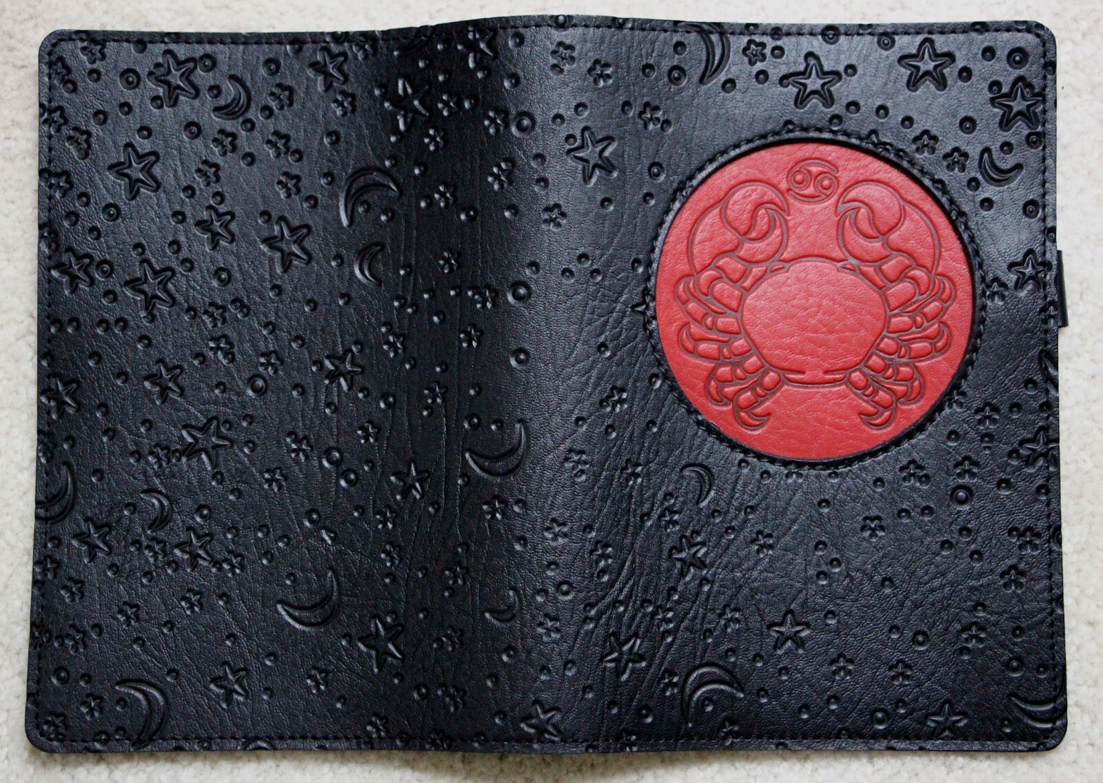 Oberon Design Leather ICON Journal Cover 6″ x 9″ Cancer ZODIAC Stars Red & Black