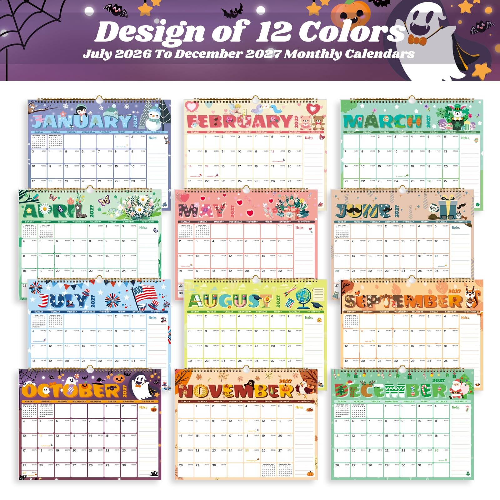 XISIDO 2026-2027 Wall Calendar, Calendar Seasonal