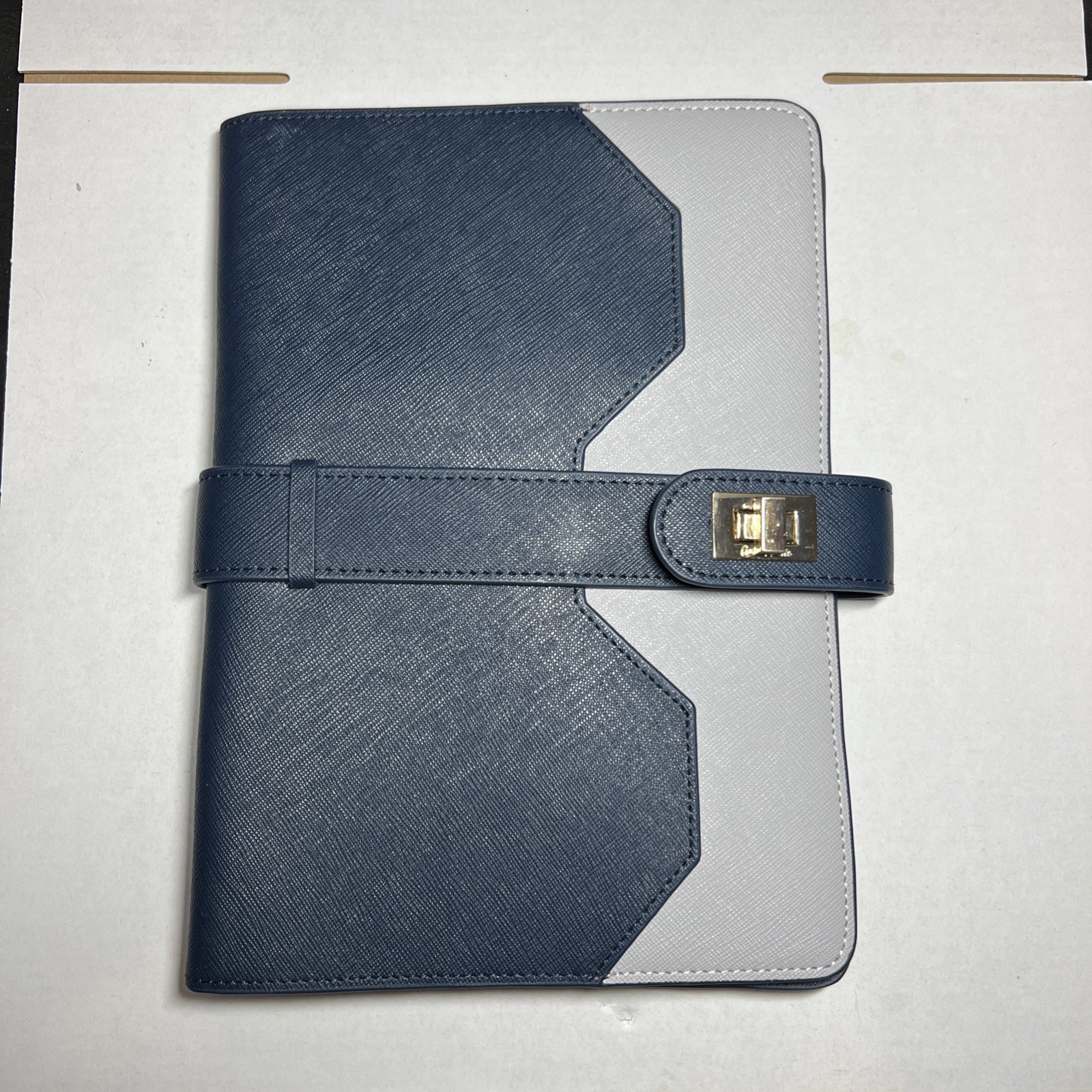 AURA ESTELLE Notebook A6 Planner Cover Lock-it Navy & Gold Accented EUC