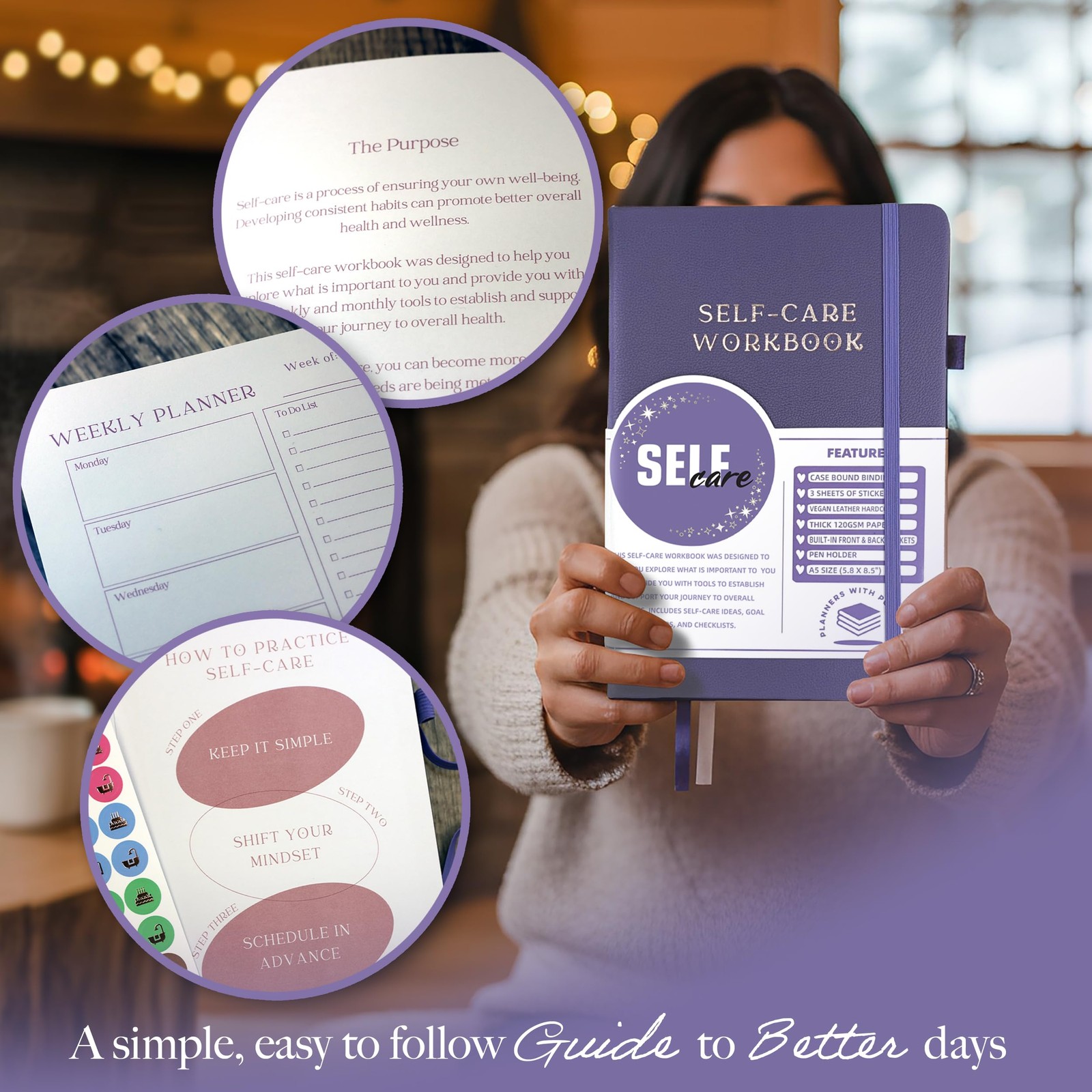 Planners with Purpose Self-Care Planner – Daily Wellness Journal Purple