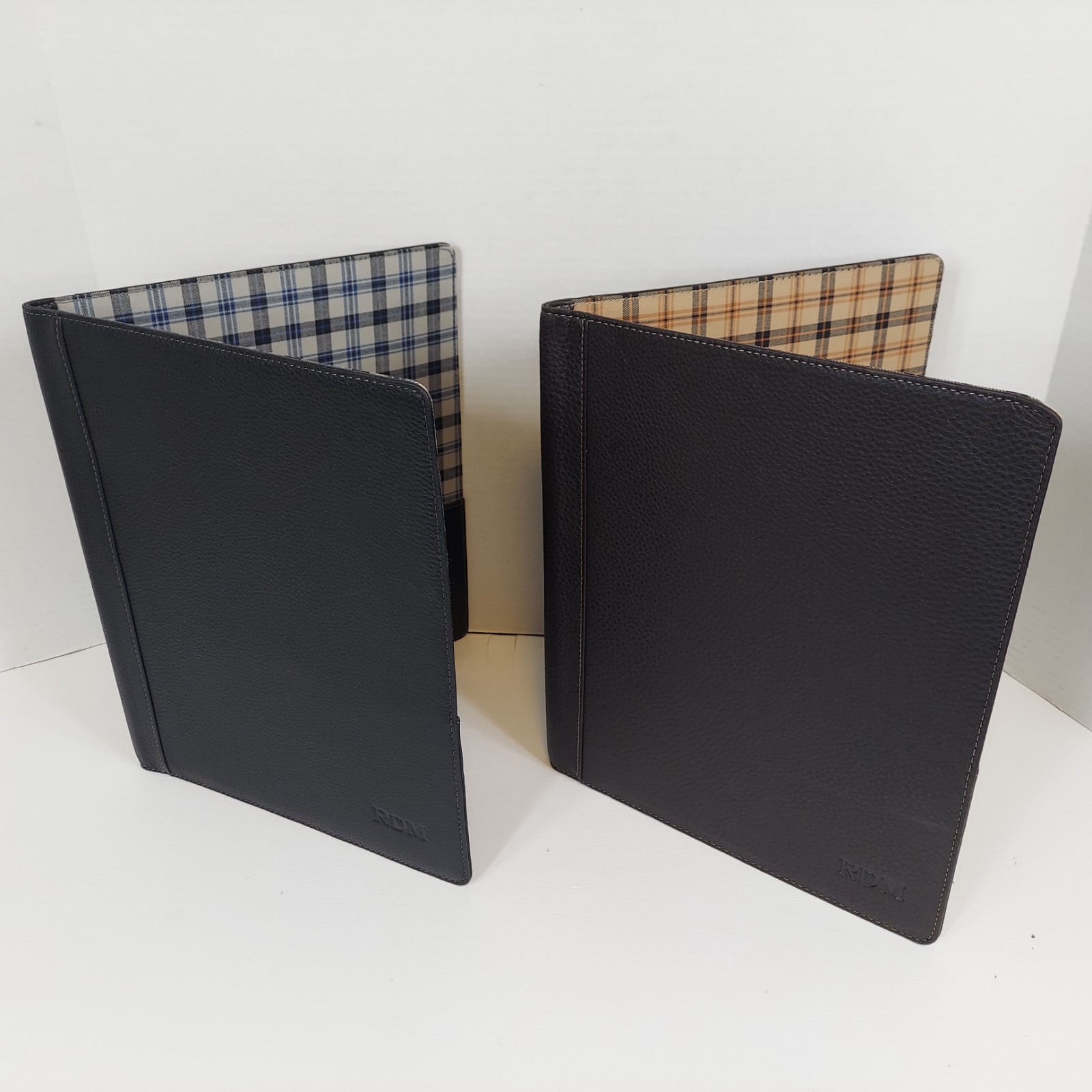 Set/2 LEVENGER Leather/Plaid Executive Portfolio Document Organizer Monogrammed