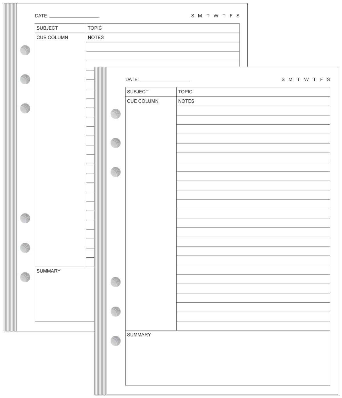 2 Pack Cornell Notes Filler Paper A5 Binder 6 Hole 100 Sheets 5.8×8.3 In
