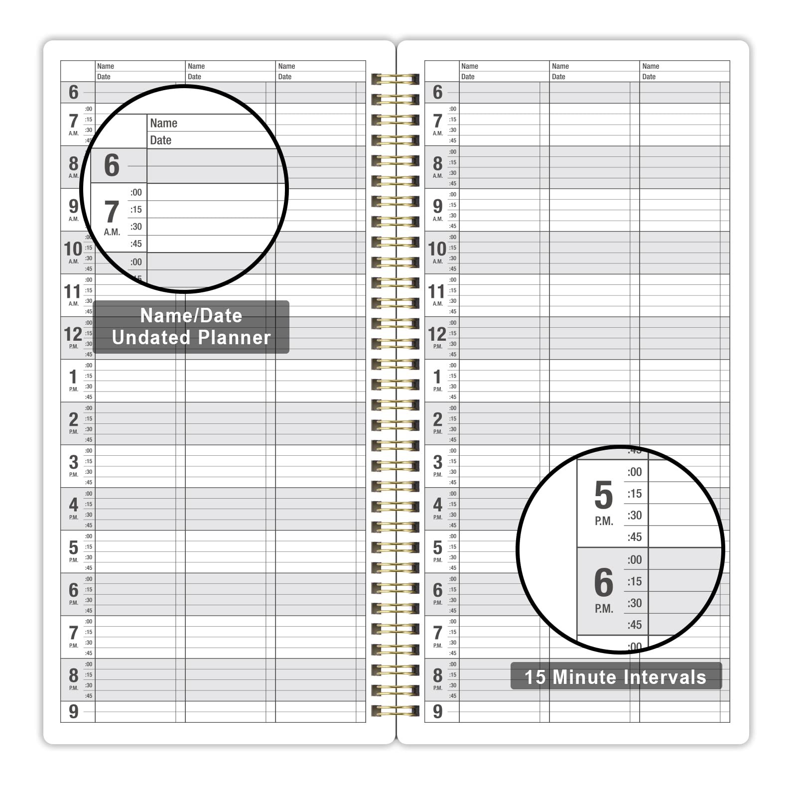 Salon Appointment Book, 15 Min Increments, 3 Columns, 200 Pages, 6.1×11.54, Unda