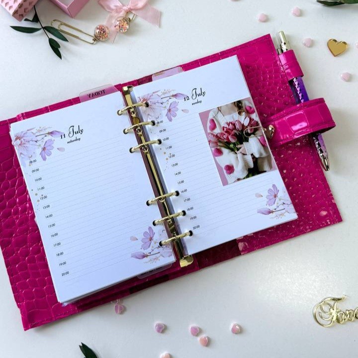 Luxury A6 Fuchsia Croc Genuine Italian Leather Planner – Pink Dated Organizer