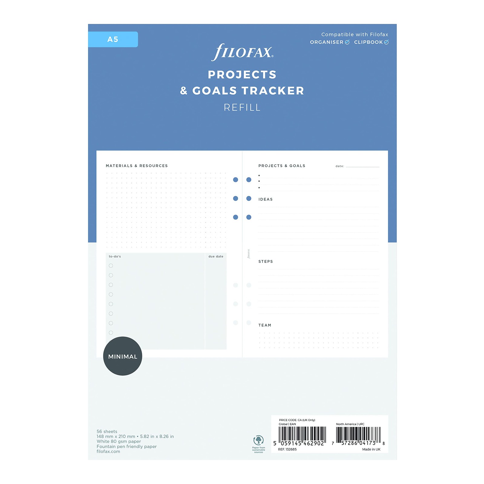 A5 Organizer Refill Project Management White Paper 8.26×5.82 Inch 56 Sheets
