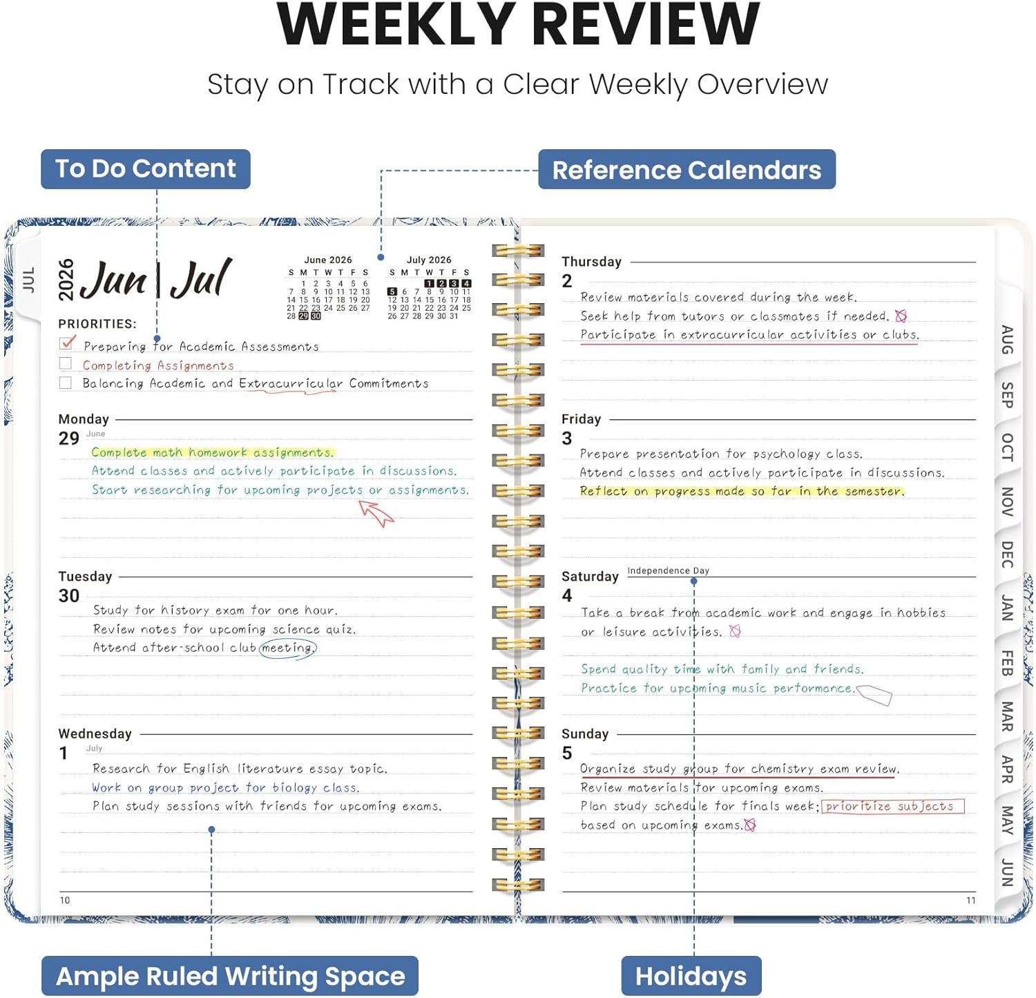 Planner 2026-2027, Hardcover Monthly and Weekly Academic Planner July 2026 – Jun