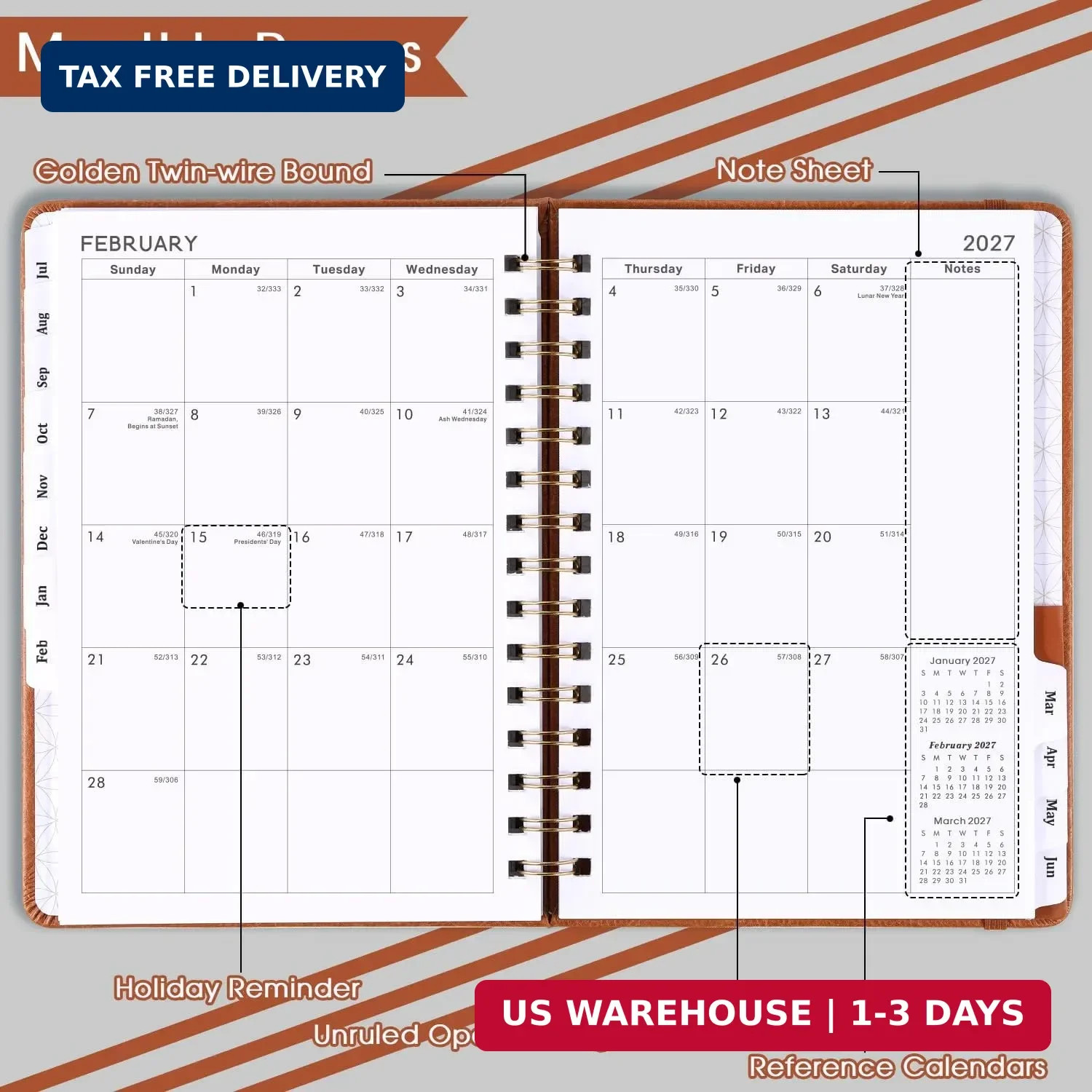 Planner 2026-2027 – Weekly & Monthly 2026-2027 Planner with Twin-Wire Binding, J