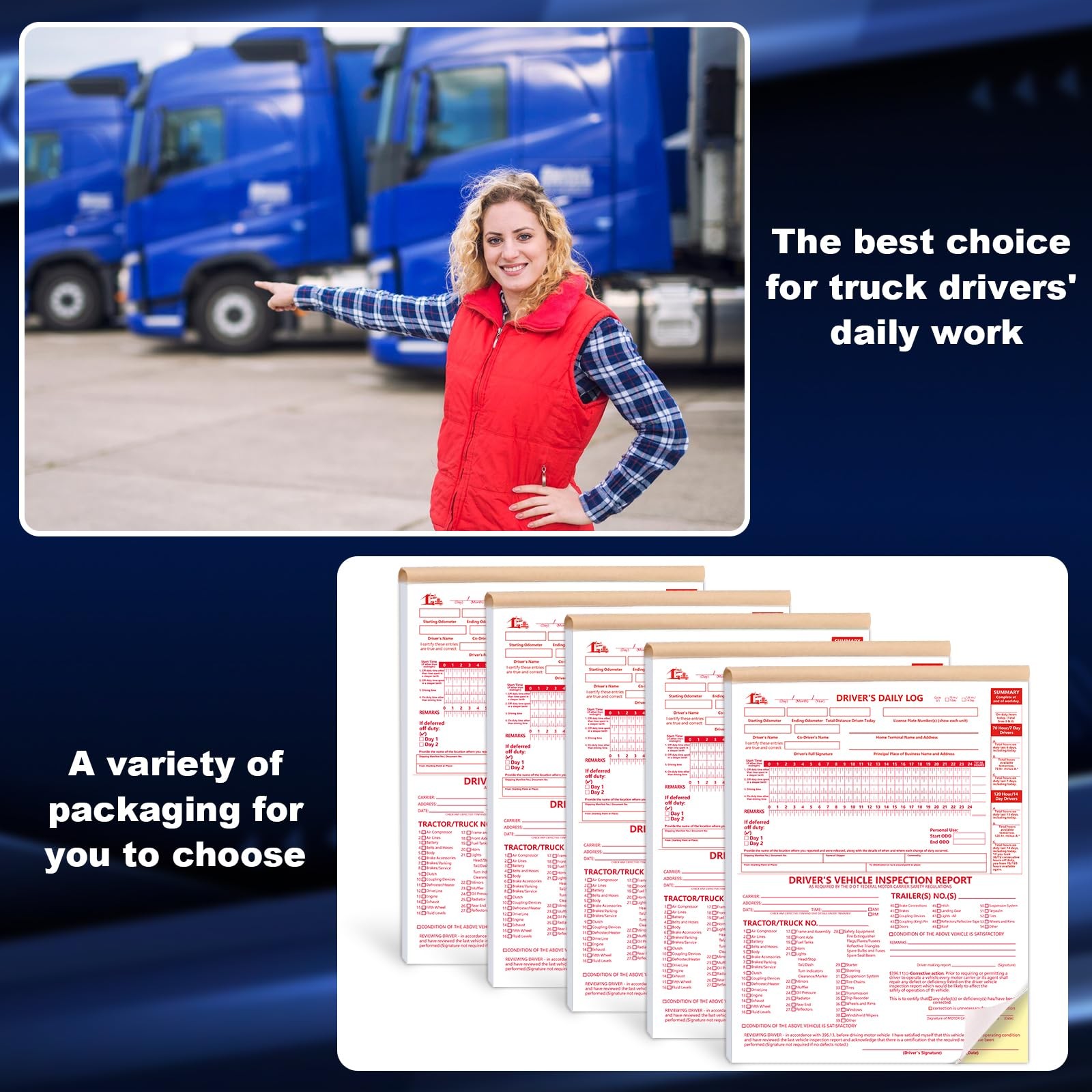 5 Pcs 8.5x11inch 2-in-1 Driver Log Books for Truckers Dot Log Book Driver Veh…