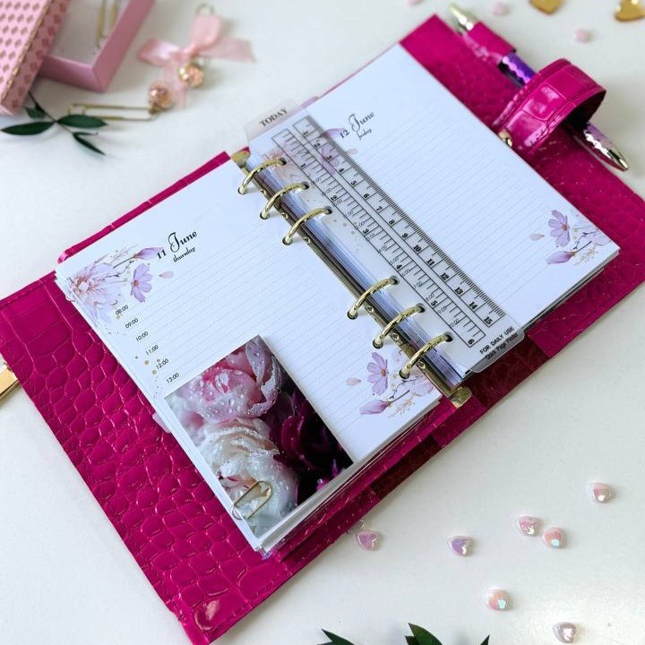 Luxury A6 Fuchsia Croc Genuine Italian Leather Planner – Pink Dated Organizer
