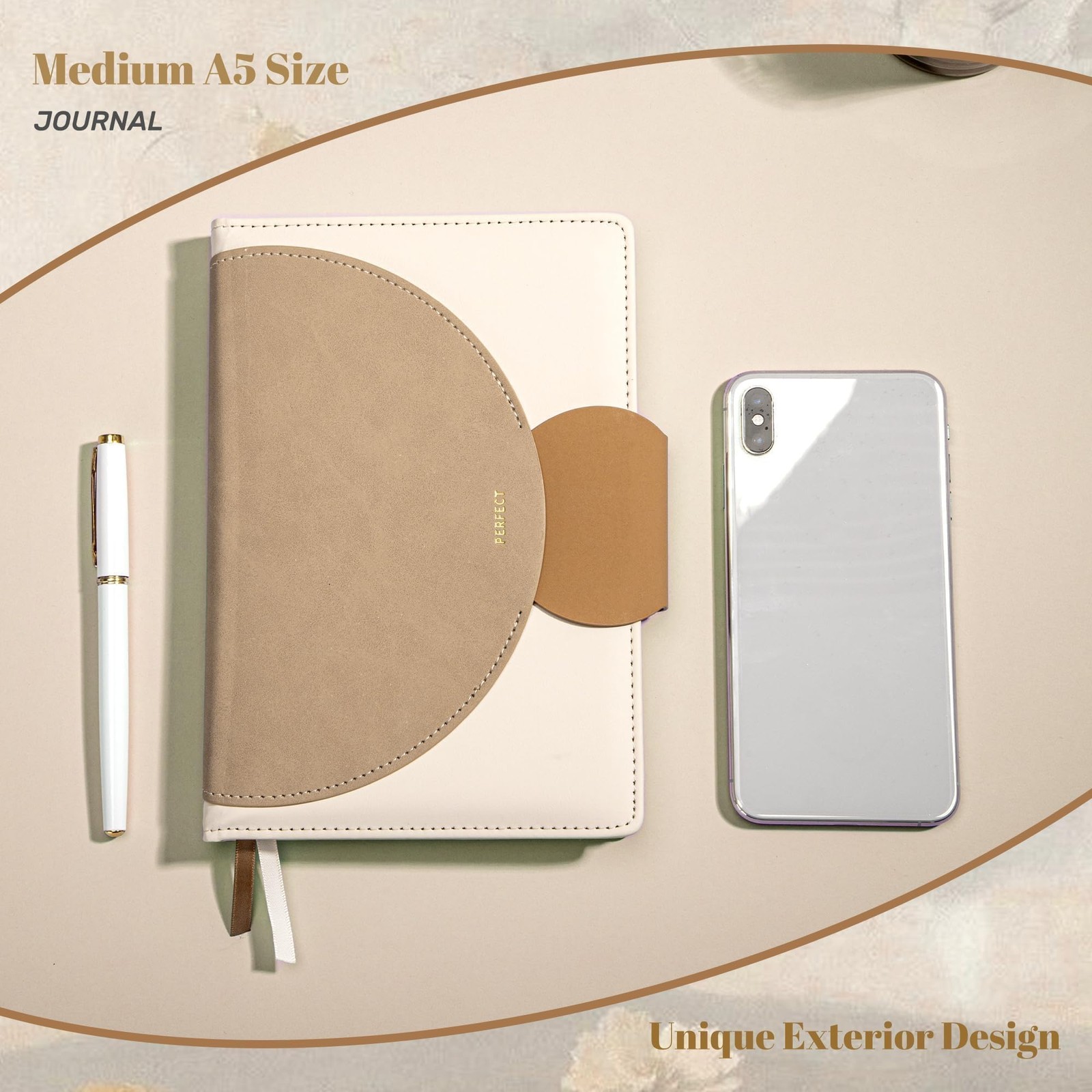 CAGIE Lined Journal for Women, 100GSM Leather Journals 5.9 x 8.59 in, Brown