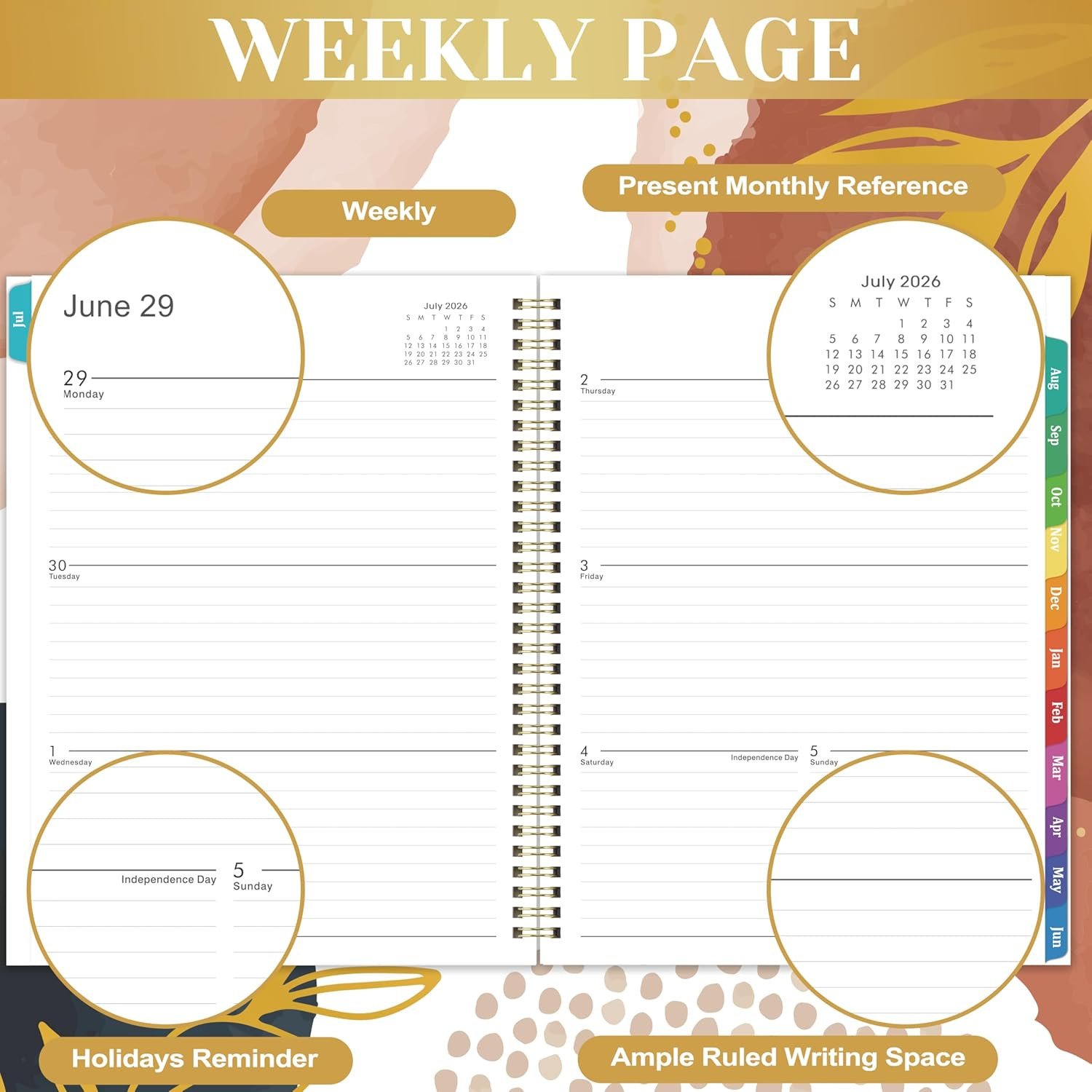 2026-2027 Weekly and Monthly Planner for Women Twin-Wire Binding, Colorful Tabs,