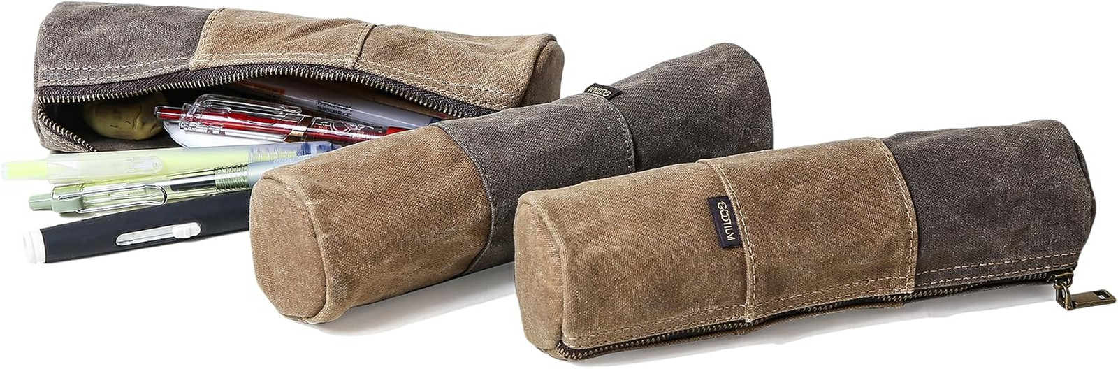 Waxed Canvas Stationary Organizer Set – 2 Zipper Pouch and Pencil Case