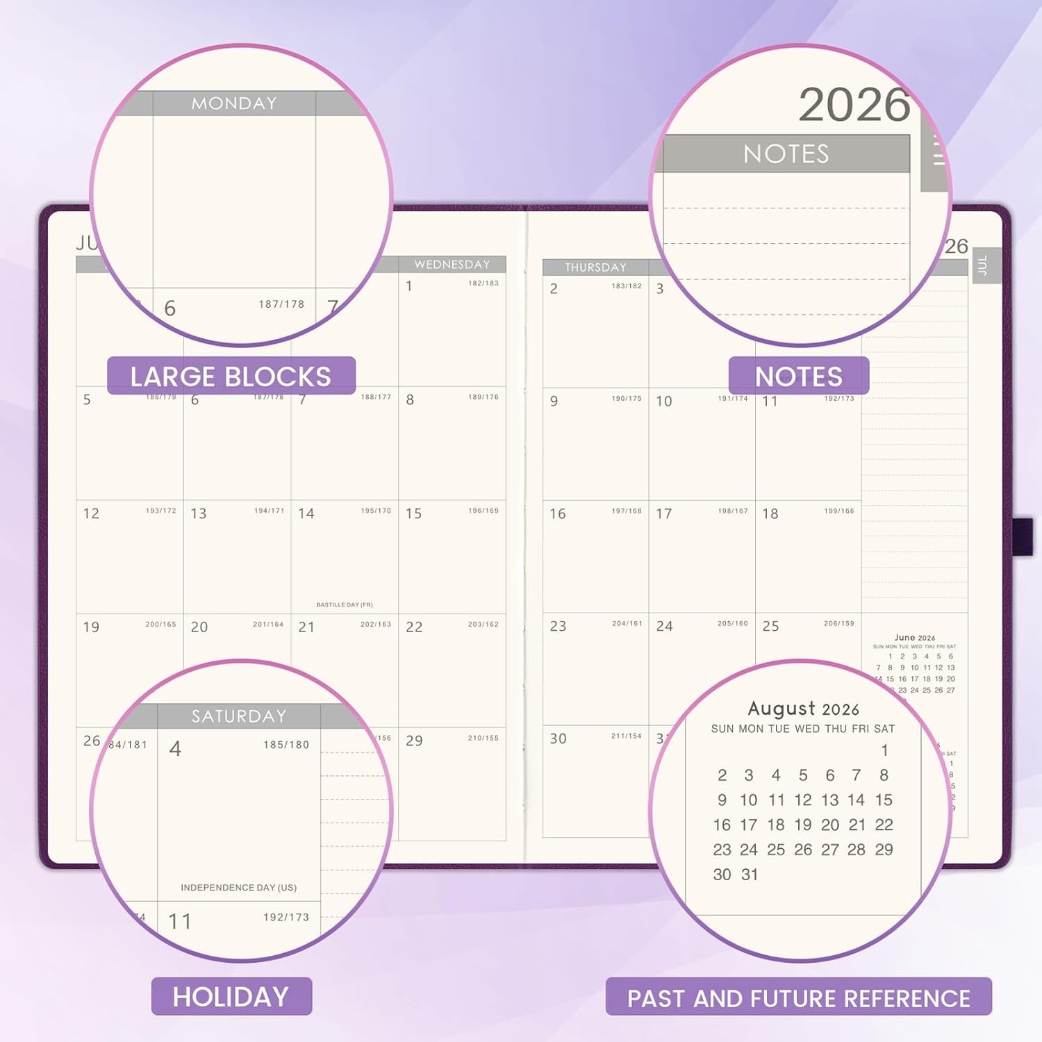 2026-2027 Academic Planner 135 Pages A4 Monthly Weekly Daily Purple Faux Leather